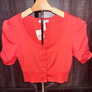Ambiance Apparel Women's 3/4 Sleeve Button Up Cropped Cardigan (Coral, M)